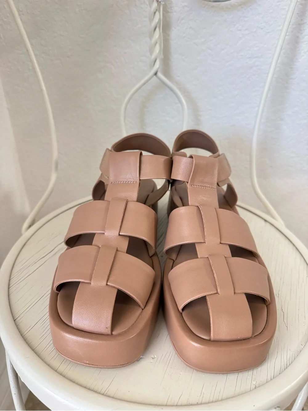 Pilcro Anthropologie Taupe Leather Fisherman Platform Sandals Caged Size 41